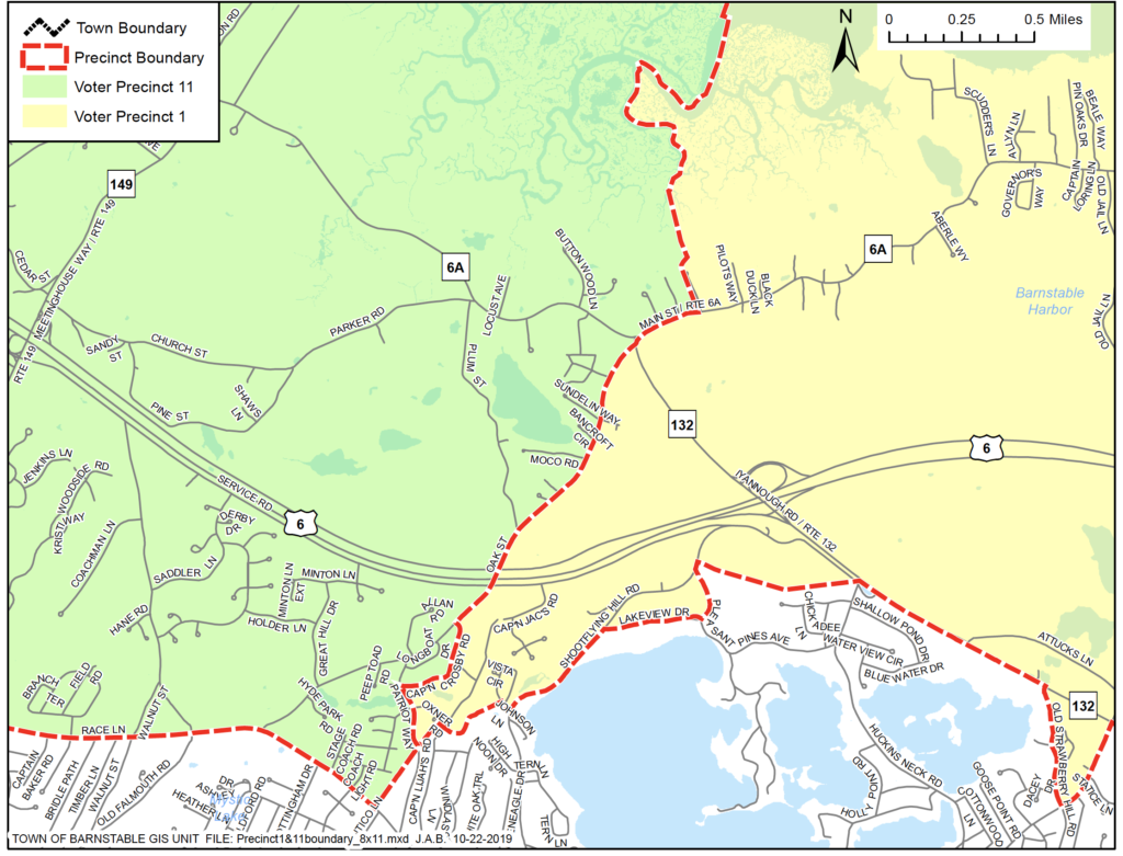 Precinct 1 Map detail of boundary between Precinct 1 and Precinct 11 (West Barnstable) - Voter Information