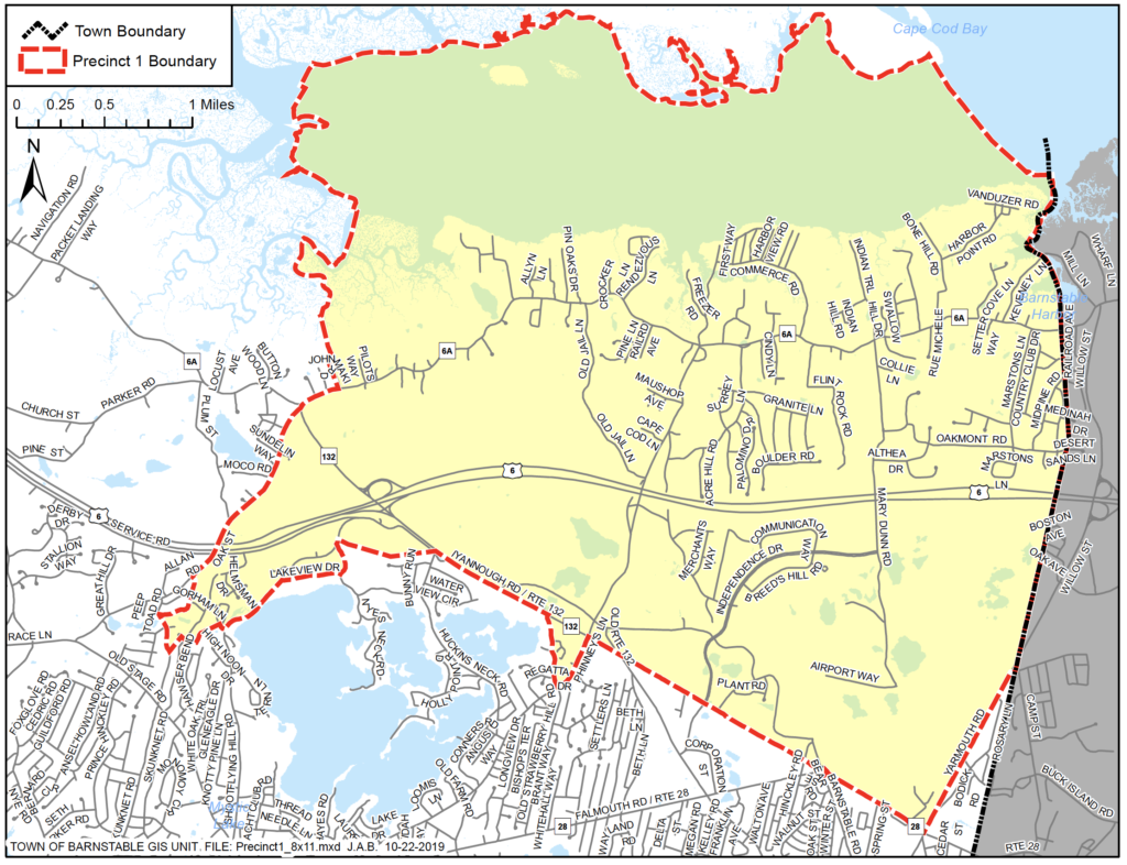 Map of Town of Barnstable Precinct 1 Town Council District - Voter Information