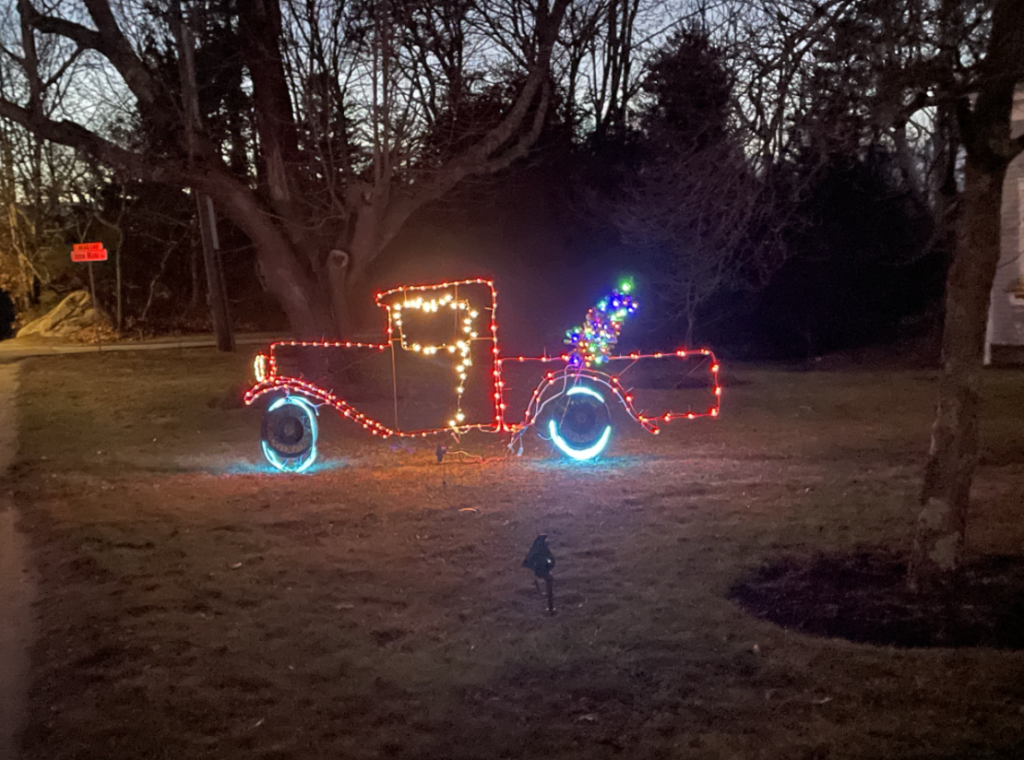 Christmas lights formed to look like a pick up truck